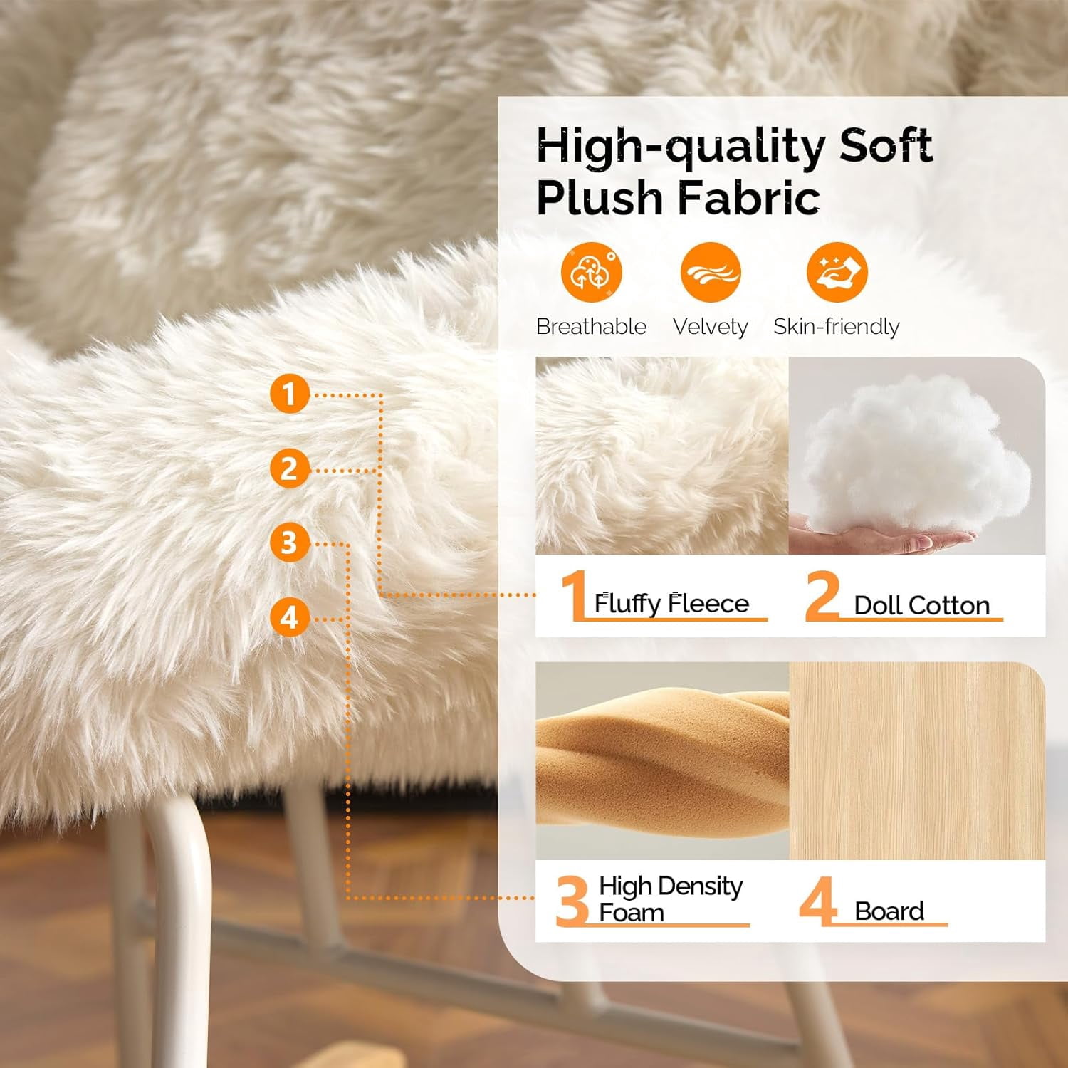 HJTER 25.6" Extra Wide Criss Cross Nursery Rocking Chair,Cute Curved 115° Reclining Armless Glider,Plush Small Rocker w/Pillow & Solid Wood for Indoor,Bedroom, Living Room,Fluffy Fleece,White