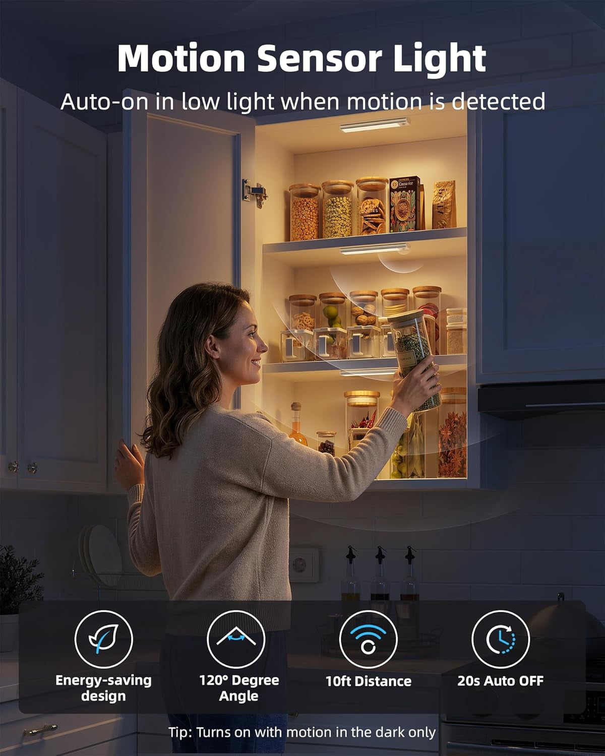 6-Pack Under Cabinet Lighting Wireless, 1800mAh Rechargeable Motion Sensor Light Indoor, Magnetic Closet Lights, Dimmable & 3 Color Temps, Under Counter Lights for Kitchen, Stairs (8inch)