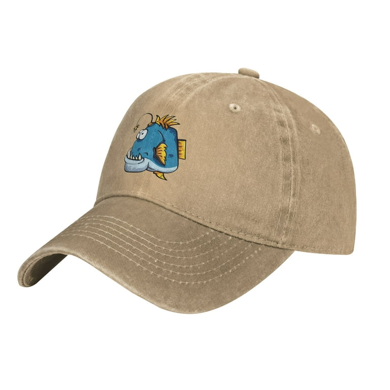 ZICANCN Cartoon Fish Angler Adjustable Baseball Cap Women , Hats for Men  Adult Washed Cotton Denim Baseball Caps Fashion