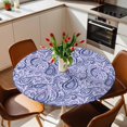 thumbnail image 3 of Purple Navy Blue Fitted Tablecloth with Elastic Edged, Round Table Cloth for Dining Table, Retro Botanical Abstract Art Waterproof Oil Proof Table Cover for Indoor Outdoor 55"-60", 3 of 8