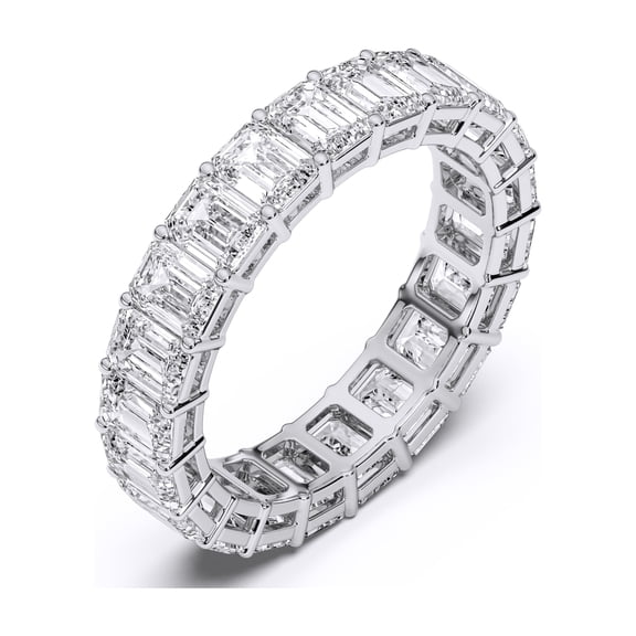 KEEVA JEWELS 5.00 Carat High Quality Emerald Shape Moissanite Eternity Band for Women Made in White Gold Plated Silver Size 8.5