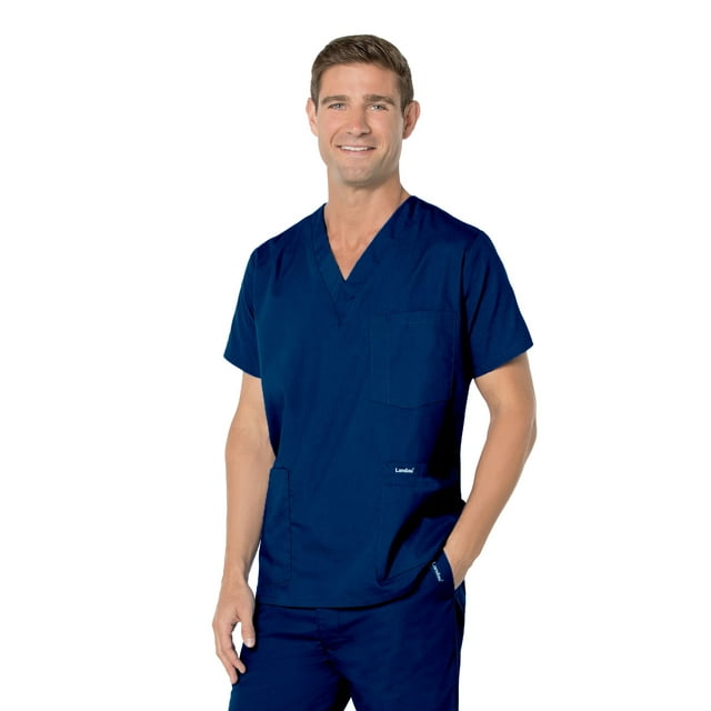 Landau Essentials Haut de Blouse Médicale 5 Poches pour Hommes : Coupe Classique Décontractée, Col en V Durable Médical 7489