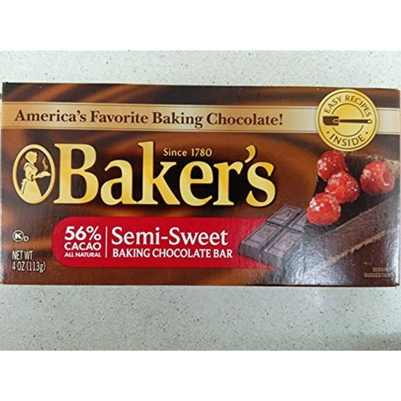 Bakers 56% Cacao Semi-Sweet Baking Chocolate Bar (Pack Of 6) 4 Oz Bars