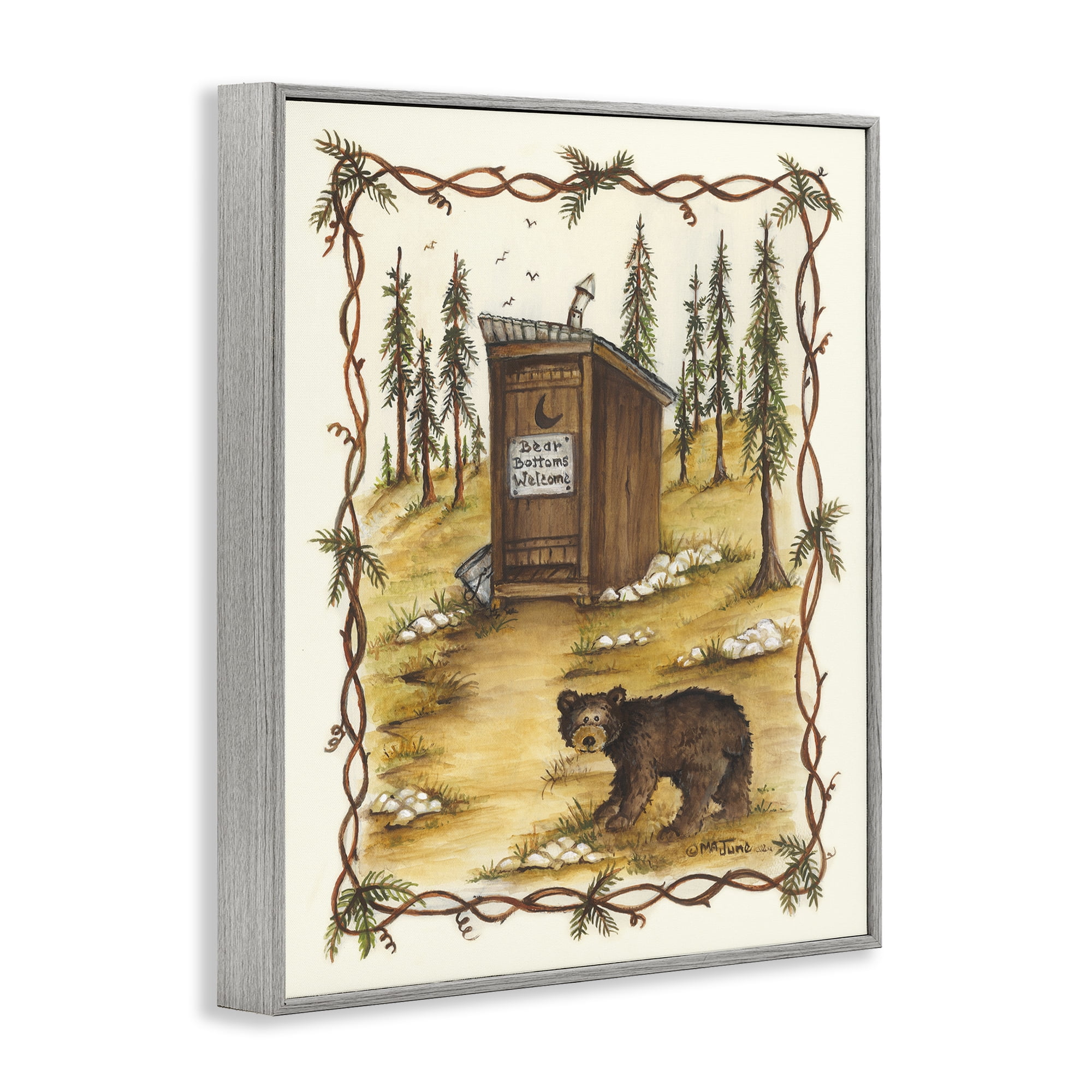 Stupell Industries Bear Bottoms Welcome Animals & Insects Painting Gray Framed Art Print Wall Art, 24 x 30