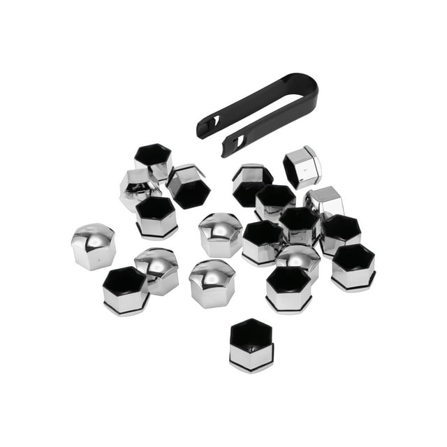 20 Piezas de Tuercas de Rueda con Clip, Tornillos de Neumático, Cubierta de Tapón de Polvo, Protección de Tuercas de Plástico, Tono Cromado Plateado de 17 mm