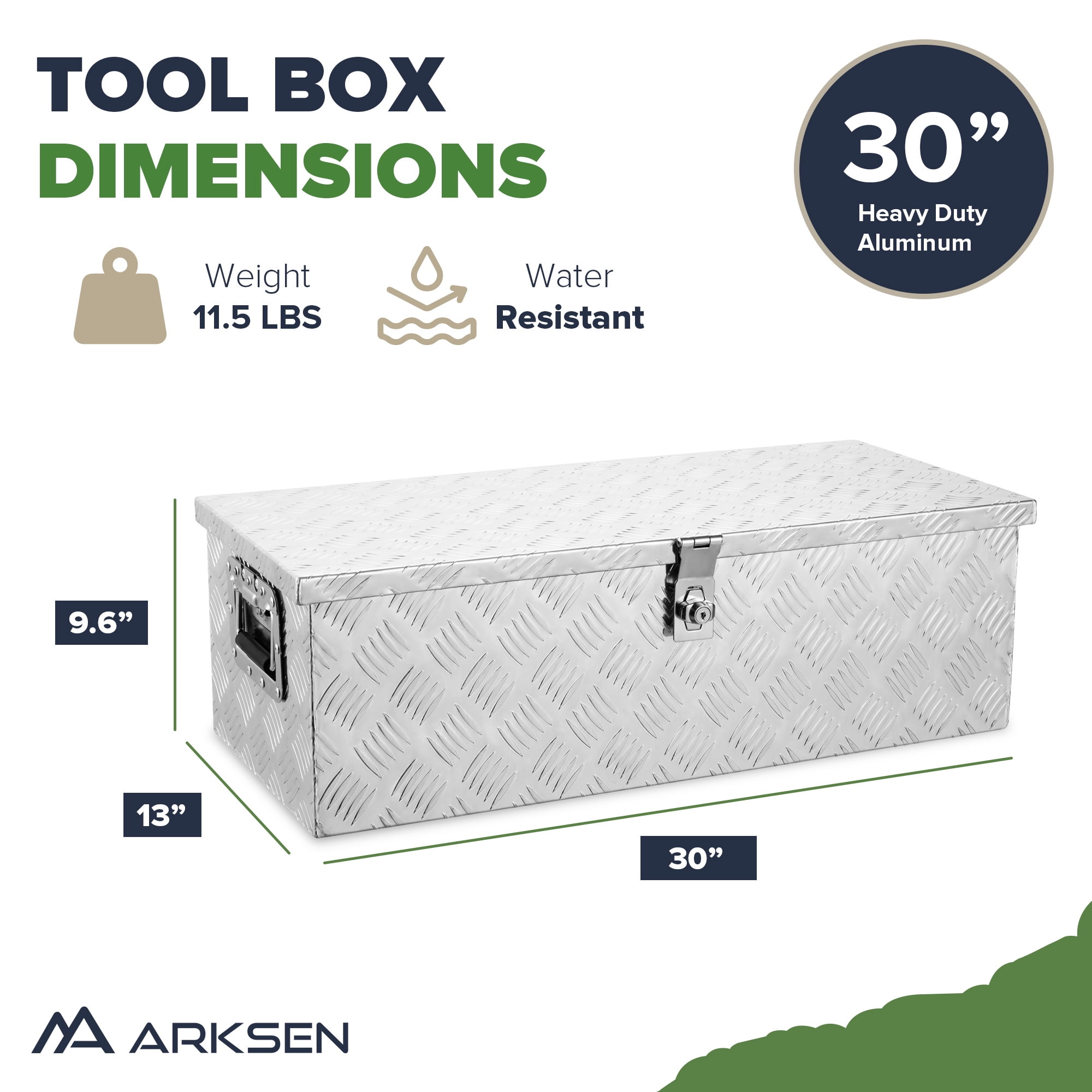 Arksen 30" Aluminum Toolboxes Underbody Tote Pickup Chest Box, Lock w/ Keys, 30-inch