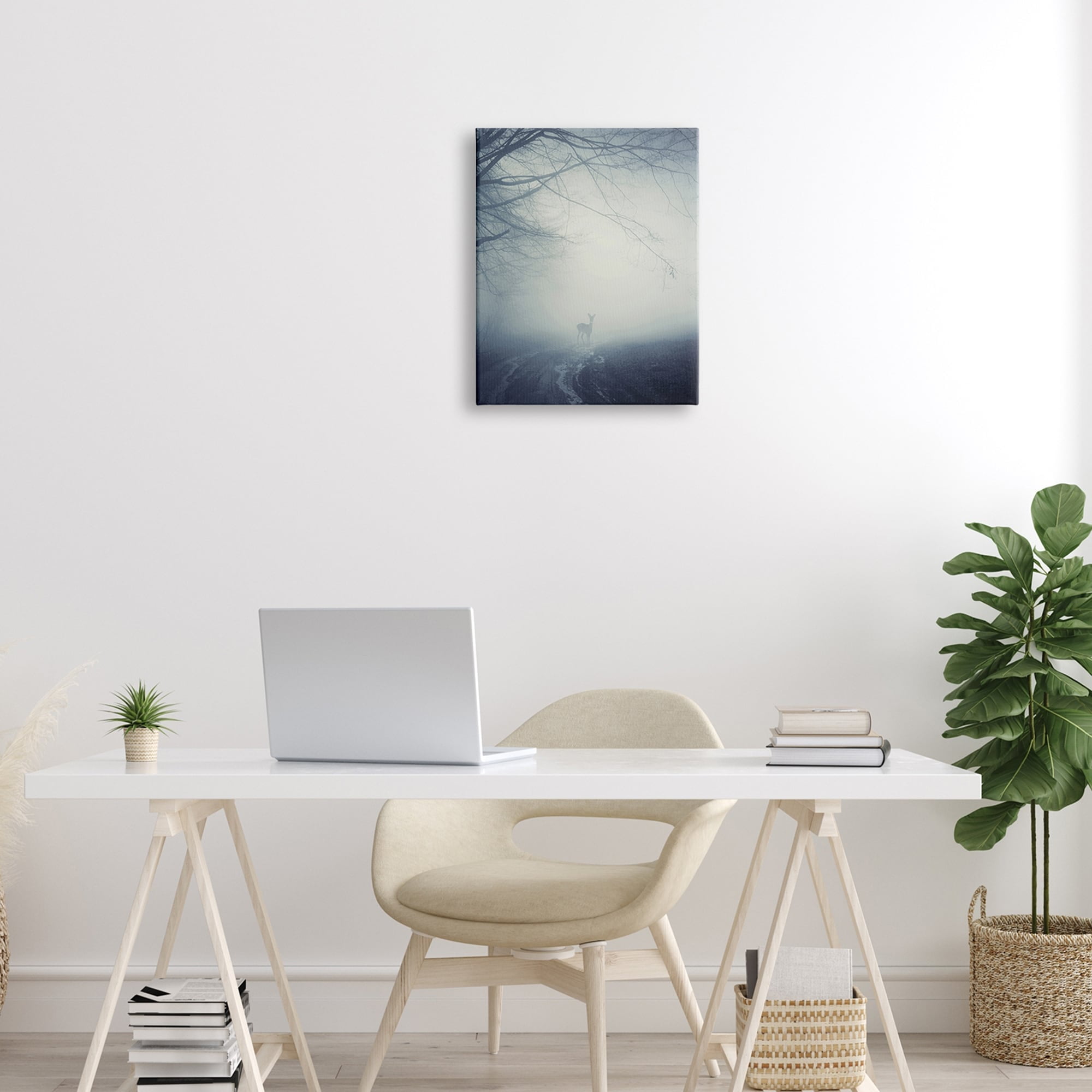 Stupell Industries Serene Monochromatic Deer Standing Foggy Nighttime Scene, 16 x 20, Design by Incado