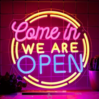 Shellspace 'WE ARE OPEN' Neon Sign – Bright LED, Adjustable Brightness, USB Powered, Acrylic Backing, Perfect For Shop Windows, Bars, Cafes, And Room Decor