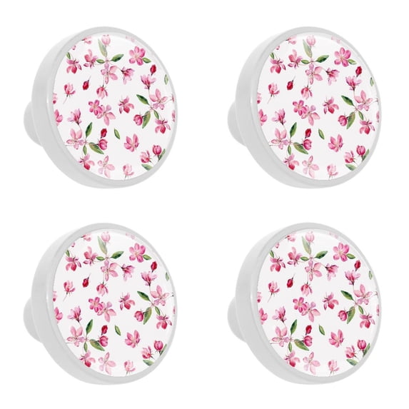 4 Pcs Spring Blossom Watercolor Knobs for Kitchen Cabinet Cupboard Dresser Bookcase Drawer Pulls Handles Round Home Decor