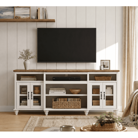 WAMPAT Wide TV Stand for 75 Inch TV, 70 Inch TV Console Table with Adjustable Shelf for Living Room, Off White