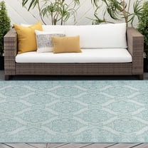 8x10 Water Resistant, Large Indoor Outdoor Rugs for Patios, Front Door Entry, Entryway, Deck, Porch, Balcony | Outside Area Rug for Patio | Aqua, Floral | Size: 7'11'' x 10'3''