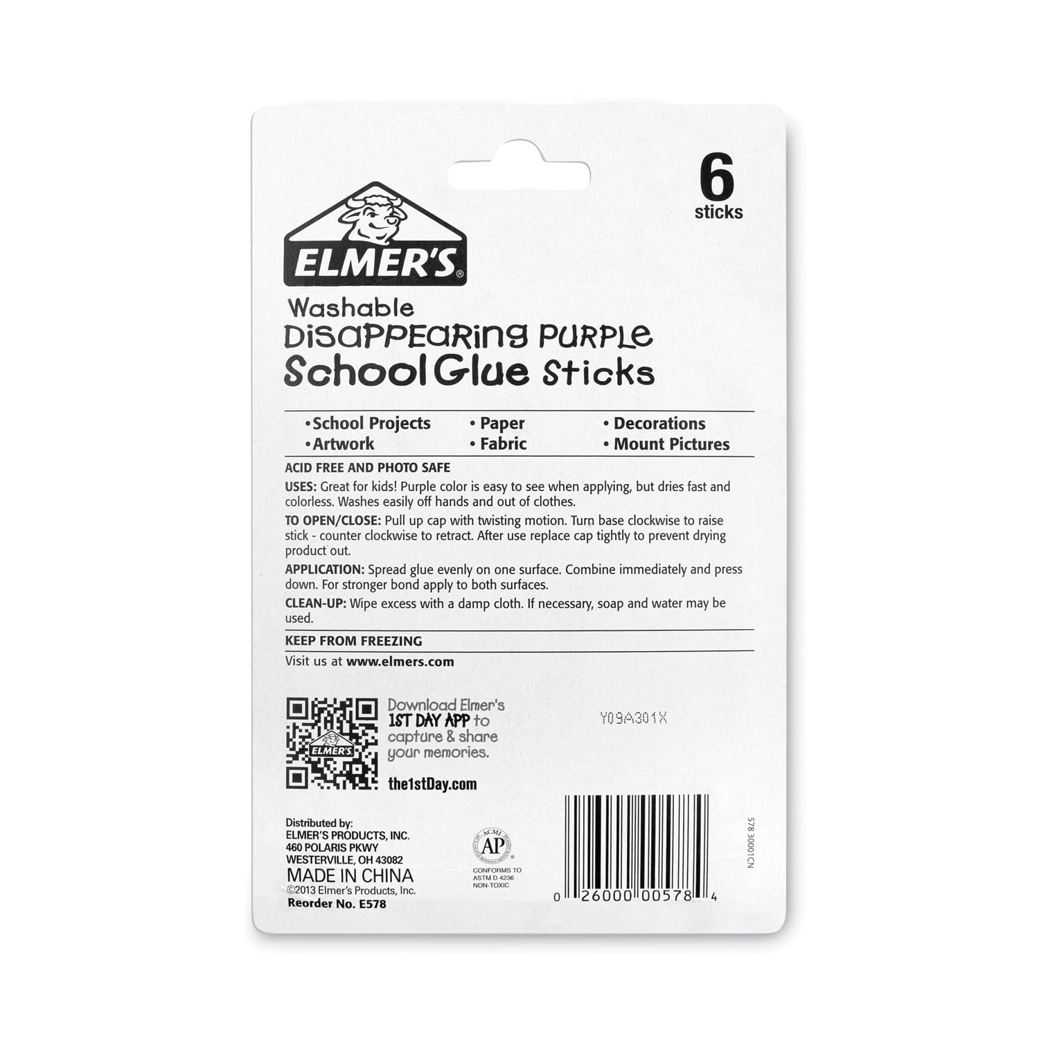 Elmer's Washable School Glue Stick, Purple, 077 oz