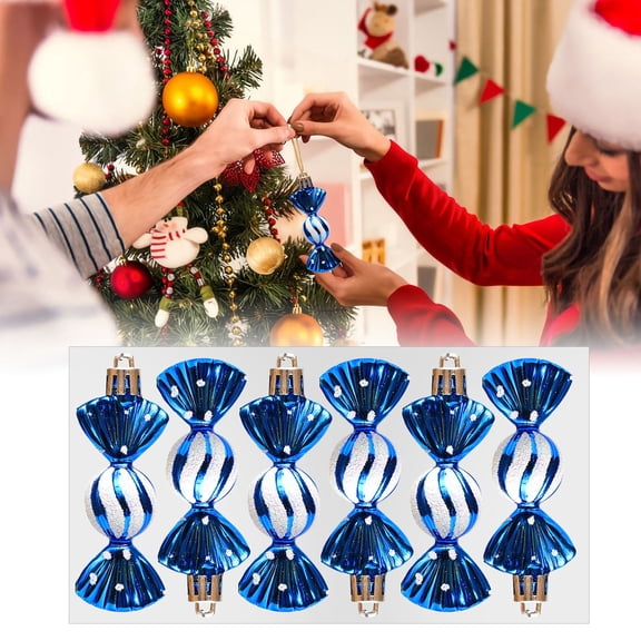 WUJDF 6 Pcs Christmas Candy Ornaments Set,Candy Hanging Ornaments for Christmas Tree,3.14" Shiny Small Candyland Decorations with Ropes,Home Office Xmas Holiday Birthday Party Decor Craft Gifts