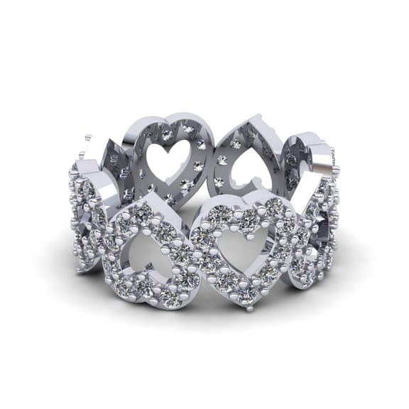 Natural 1.45Ct Round Cut Diamond Alternating Heart Women's Anniversary Wedding Eternity Band Ring Solid 10k White Gold H SI2