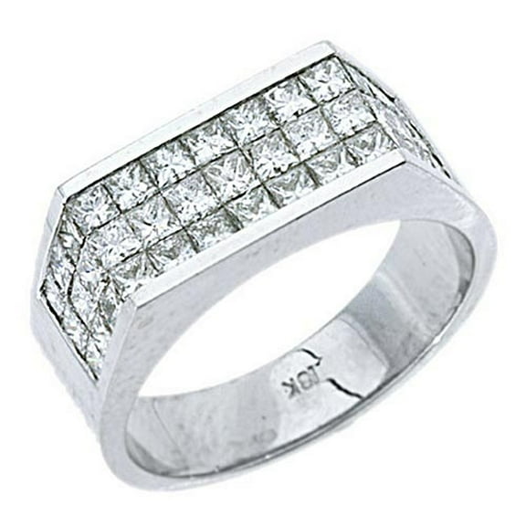 18k White Gold 2 Carat Princess Cut Invisible Set Diamond Wedding Band
