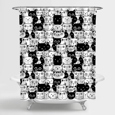 Shtuuyinggensemble De Rideaux De Douche Chat Dessin Anime Avec Crochets Decor Artistique De Salle De Bain Chaton Mignon Pour Bebe Enfants Animaux Et Amoureux Des Animaux Cadeaux Noir Et Walmart Canada
