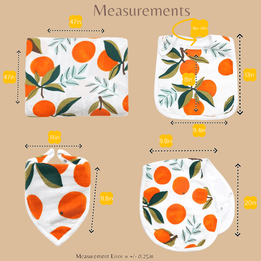 ZandH Global Clementine Baby Bamboo Cotton Muslin Swaddle Blanket, Bib, Burp Cloth, Bandana Bib Set. Soft, Lightweight and Breathable. Swaddle, Nursing Cover, Playmat and Stroller Cover