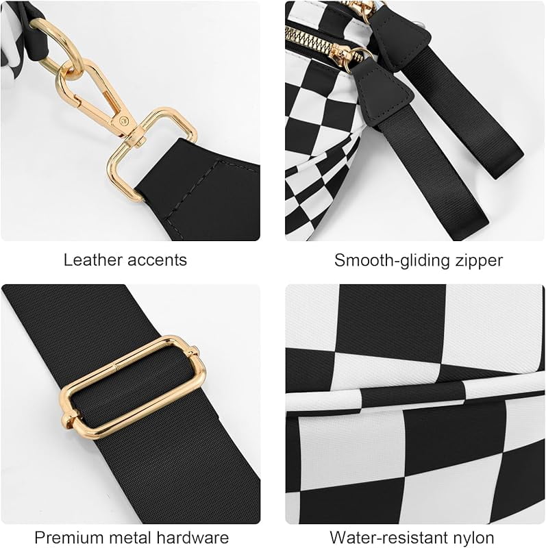 Nylon Bum Bags Plus Size Fanny Pack Sling Bag Belt Bag for Women Travel, Checkered Crossbody Bags for Women
