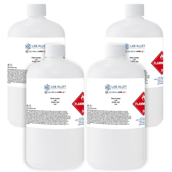 Lab Alley Ethyl Acetate, Laboratory Grade, High Purity - 1 Gallon Total (Pack of 4 x 1 Quart Bottles)