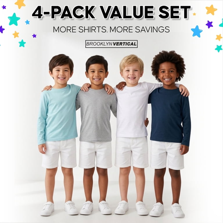 Brooklyn Vertical Boys Long Sleeve T-Shirts, 4-Pack photo 3