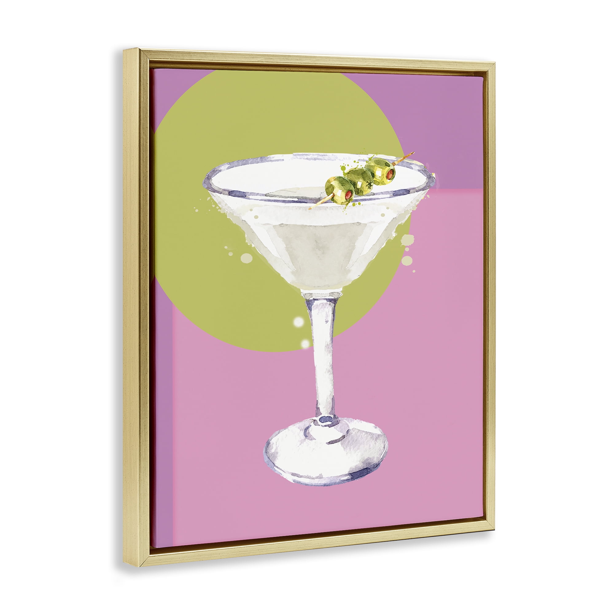 Stupell Industries Olive Martini Cocktail Food & Beverage Painting Gold Floater Framed Canvas Art Print Wall Art, 17 x 21