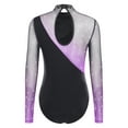 thumbnail image 4 of YiZYiF Women's Glitter Bodysuit Long Sleeve Ballet Gymnastics Leotard Figure Skating Dance Costume Purple XL, 4 of 6
