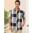 thumbnail image 2 of Unique Bargains Men's Summer Checked Short Sleeve Color Block Hawaiian Plaid Shirts Gray 2XL, 2 of 6