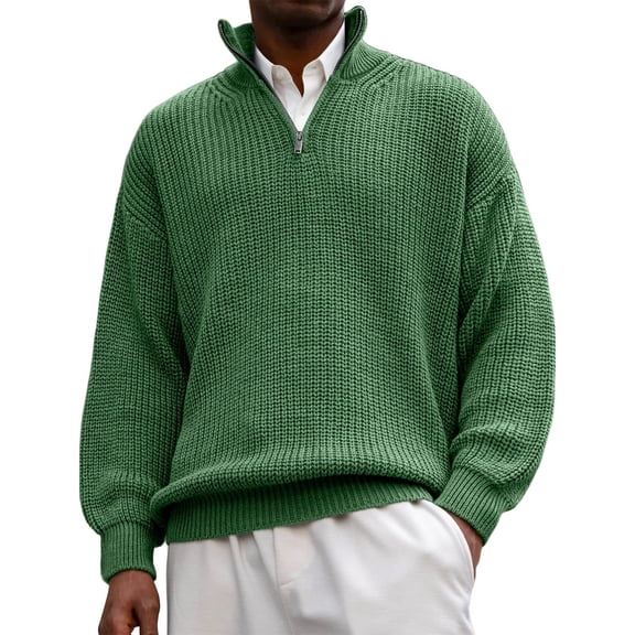 Men's Quarter Zip Sweaters Slim Fit Mock Neck Pullover Sweaters Lightweight Knitted Sweater Green 3XL