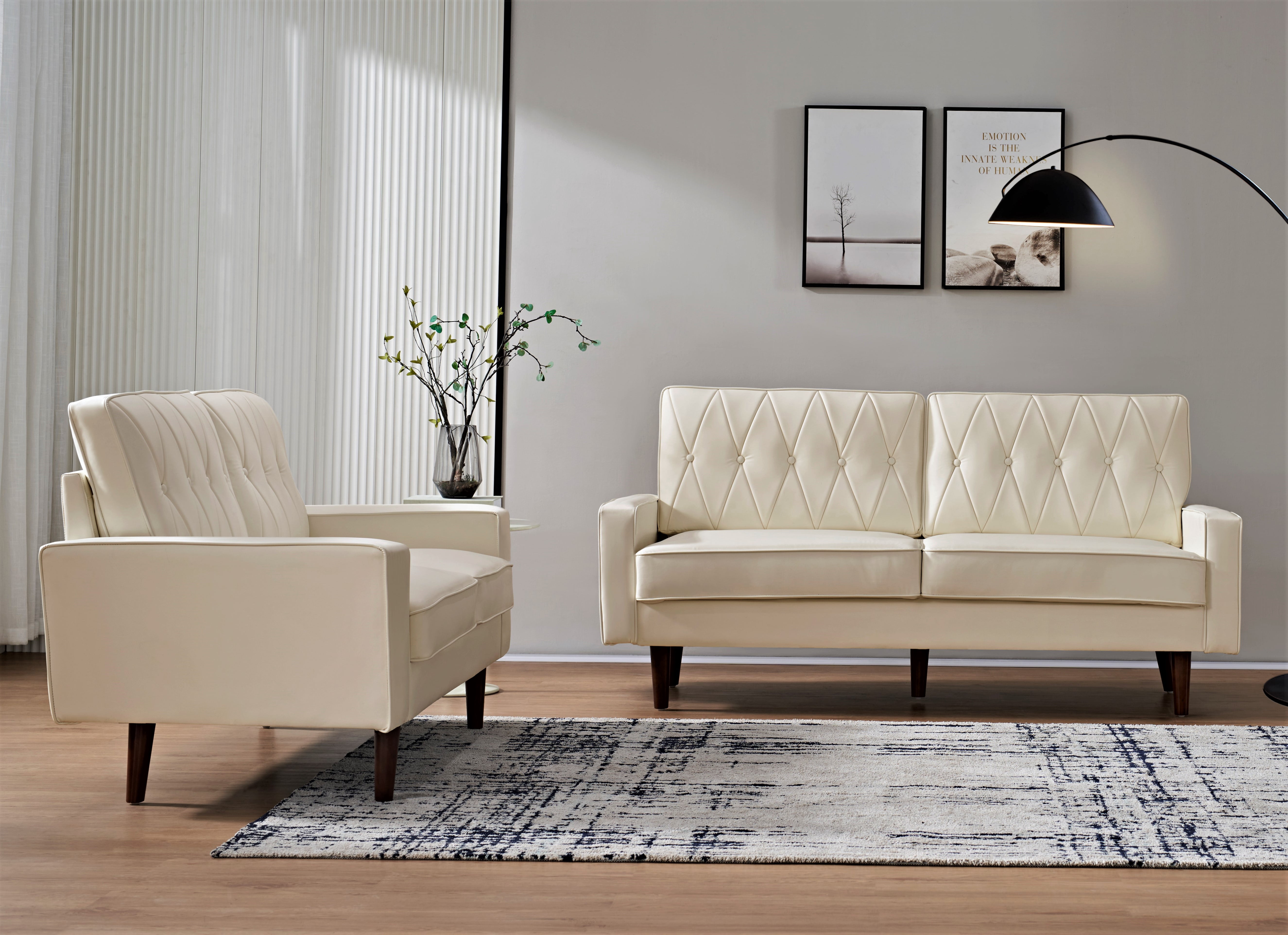 US Pride Furniture Acire Faux Leather Cushion Back 2Pcs Living Room Set, White
