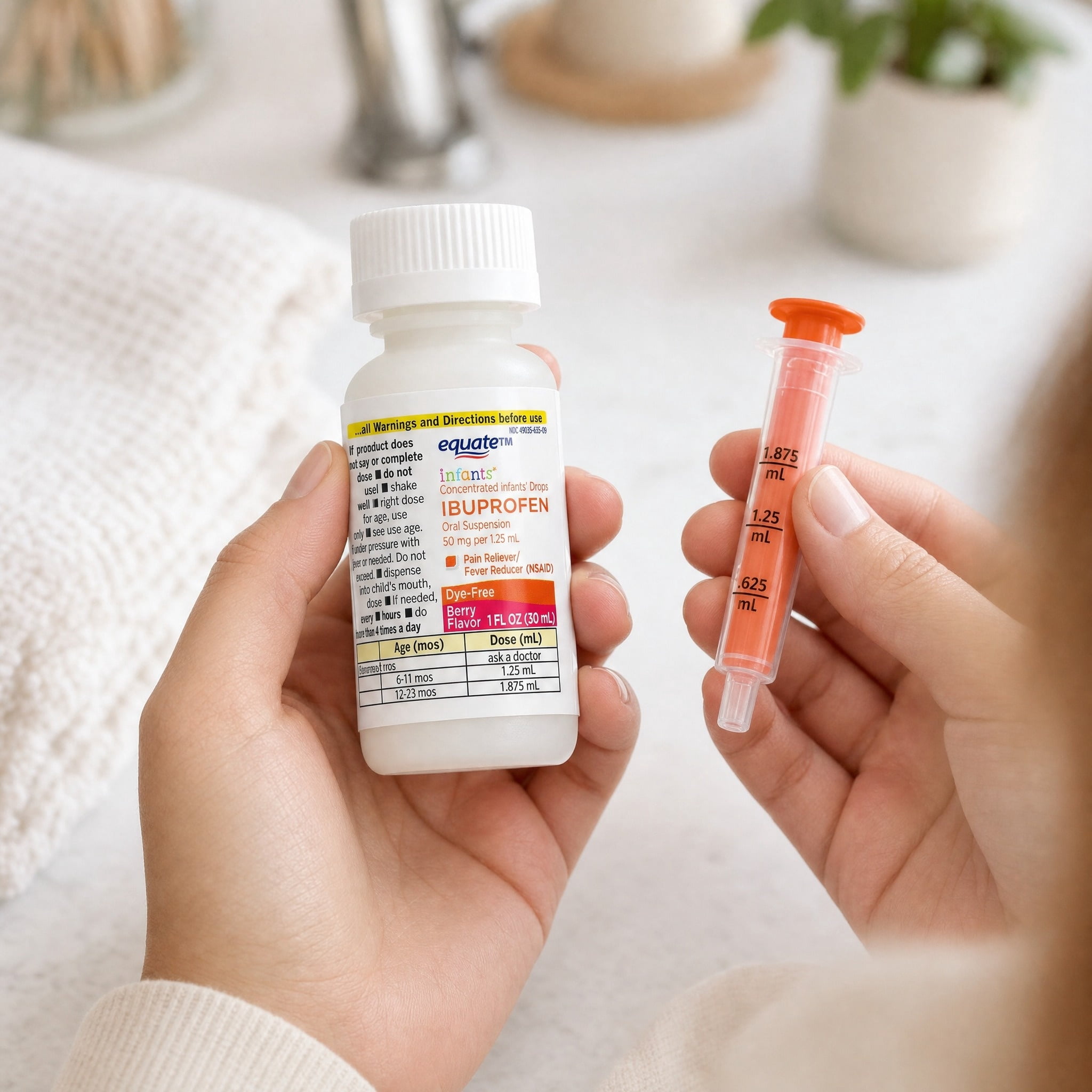 Equate Infants' Dye-Free Ibuprofen Oral Suspension Concentrated Drops, 50 mg, Berry Flavor, Ages 6 Mos to 23 Mos, 1 fl oz.