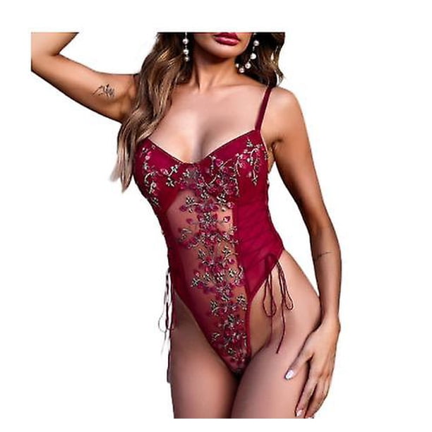 Body de tirantes con bordado transparente de malla de encaje para mujer, mono de una pieza en negro/blanco/gris/verde/burdeos/amarillo/rosa