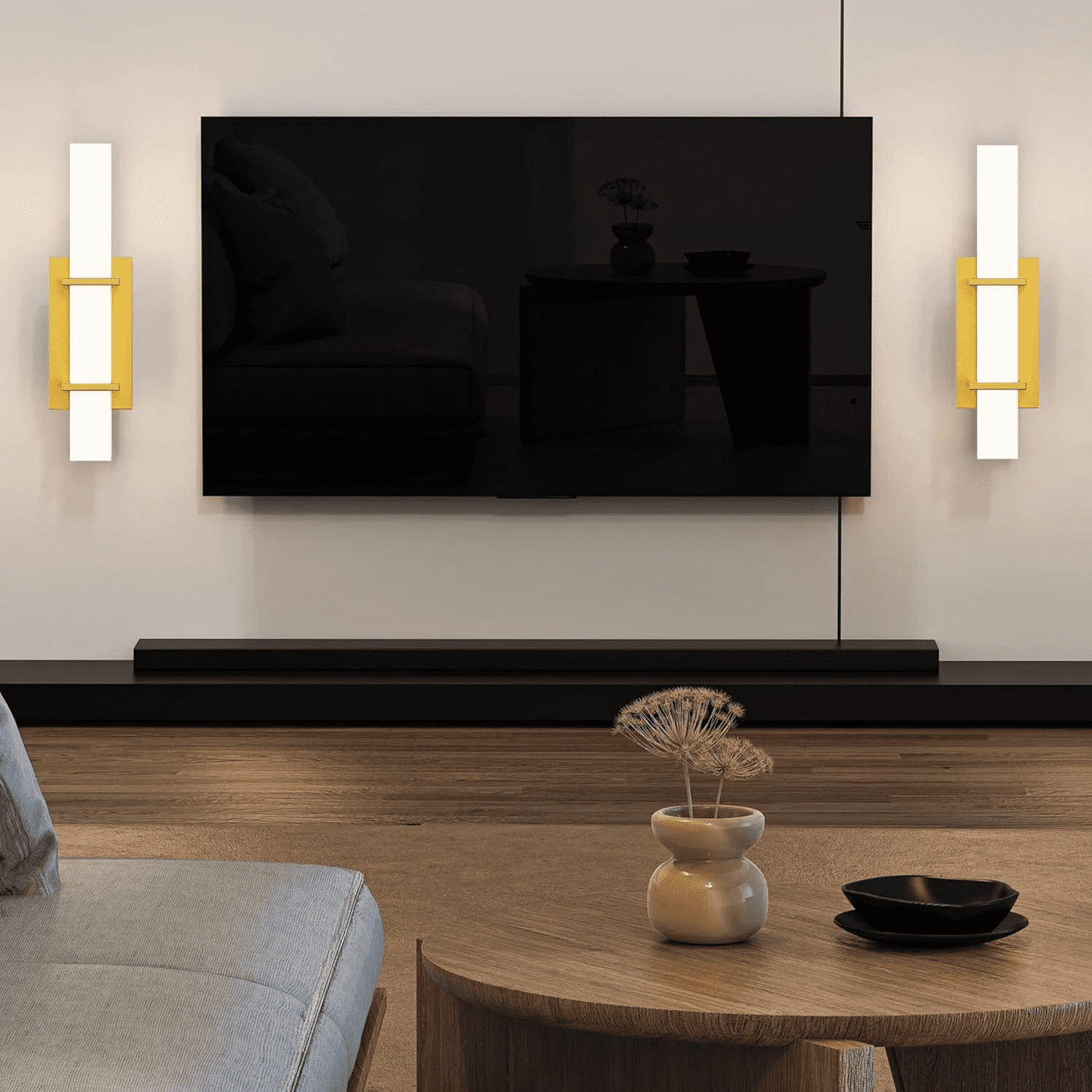 2-Pack Modern LED Wall Sconce Light Fixture, 17.6 in. Dimmable Gold Hardwired Bathroom Vanity Lights (Set of 2), Up/Down Acrylic Wall Lighting for Mirror, Hallway, Living Room Accent Decor