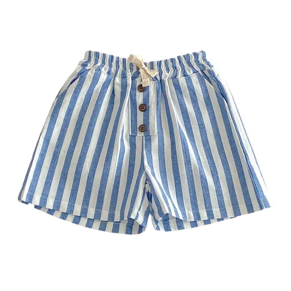 BLTIBY Boys Girls Striped Shorts Toddler Baby Cotton Shorts Summer Drawstring Lightweight Elastic Waisted Short Pants with Pockets Light Blue 2 3-4 Years