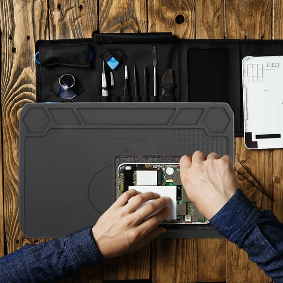 GOOHOCHY Durable Silicone Soldering Mat 1 Electronics Pad with Tool Holders for Soldering Station Grounding Well