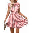thumbnail image 2 of Women'S Striped Sleeveless Tank Dress Button Front Ruffle Hem A Line Dresses Red XL, 2 of 9