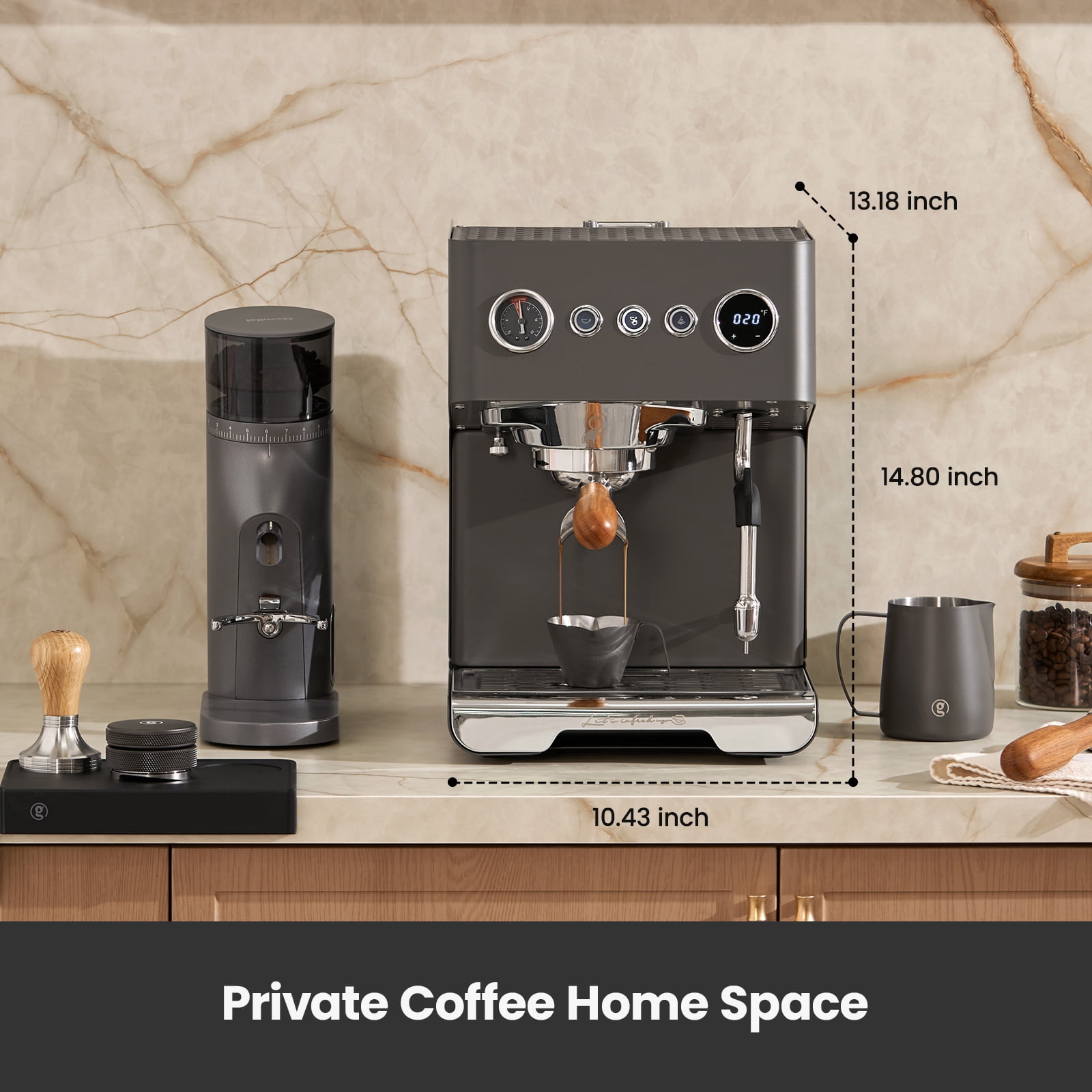 Gemilai G3028A Espresso Machine, 15 Bar Professional Coffee Maker with Adjustable OPV & Automatic Milk Frother, PID Temperature Control, 57oz Tank, 550ml Boiler for Cappuccino, Latte Grey