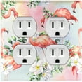 thumbnail image 1 of Metal Light Switch Plate Outlet Cover Tropical Pink Flamingo Flowers Rainbow FGO003, 1 of 13