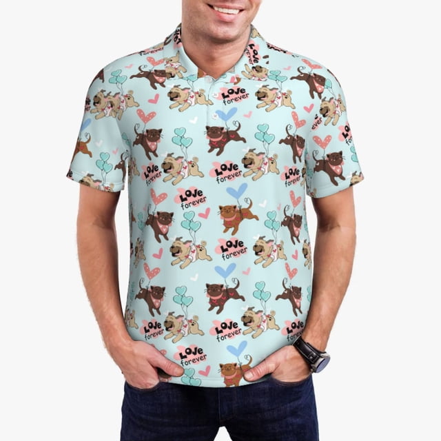 Balery Cute Pug Dogs Camisa Polo de Hombre con Estampado, de Manga Corta y Tejido Medio, Camisa Tipo Golf Polo-Medium
