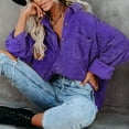 thumbnail image 4 of Zedker Casual Women's Corduroy Fashion Pits Striped Lapel Collar Long Sleeve Jackets with Chest Pocket, Comfy Loose Breathable Fall Clothes,Purple,M, 4 of 6