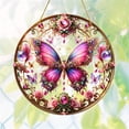 thumbnail image 3 of HELLOYOUNG 7.87inch Acrylic Butterfly Garden Sun Catcher with Floral Decor Vibrant Pink Purple & Blue Butterflies, Golden Accents Butterfly Decorations Acrylic Sun Catcher, 3 of 6