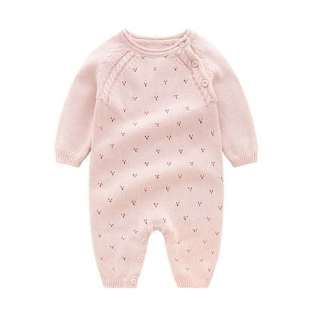

Toddler Sweater Baby Girls Boys Solid Spring Winter Long Sleeve Button Knit Sweater Romper Jumpsuit Clothes Knitted Sweater Baby Rompers Boy(Color:Pink Size:6-12 Months)