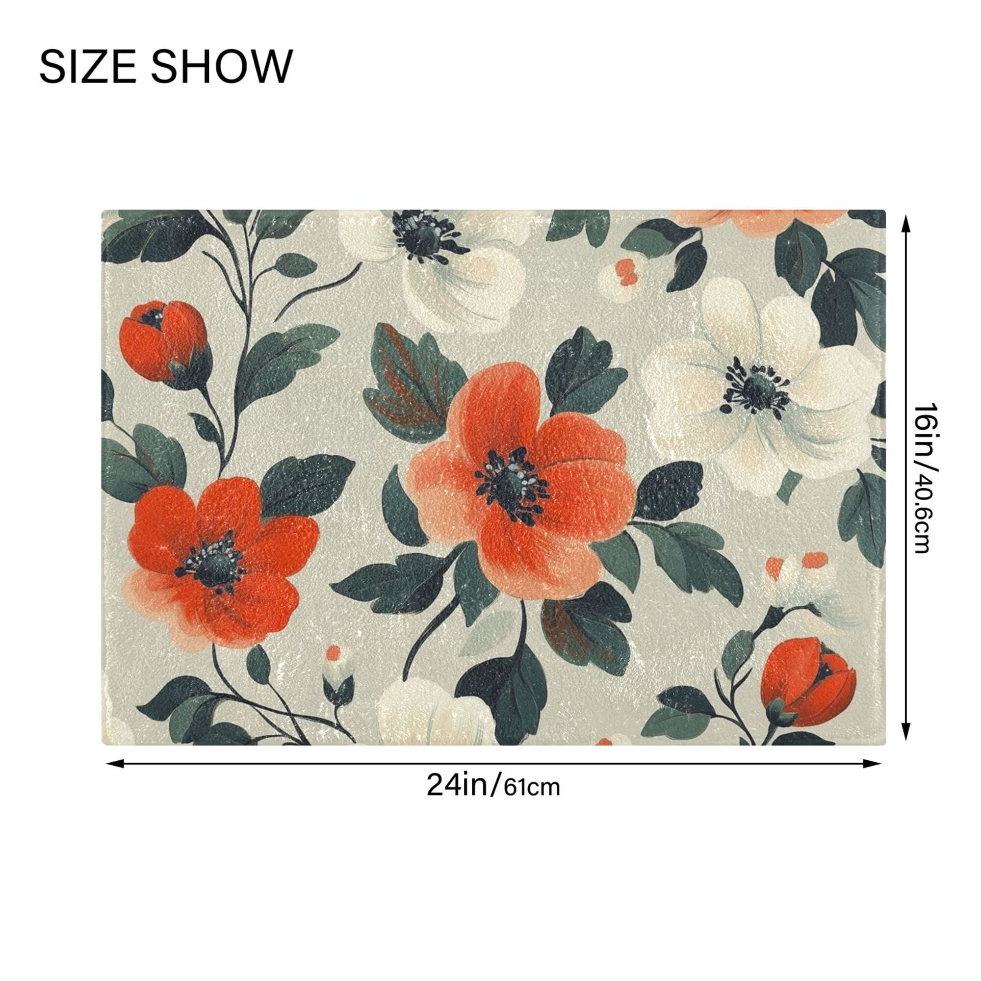 Yayeee Bath Rugs for Bathroom Floor Set of 2 Non Slip Fluffy Soft Absorbent Mat, Large Red Floral Pattern
