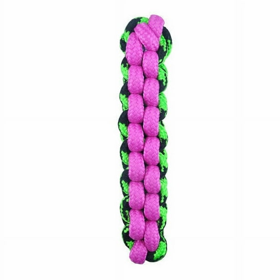 Paracord Rope Dog Toys Tough Fetch Stick Braided Chew Tug Choose Color 10 1/4" (Pink / Green)