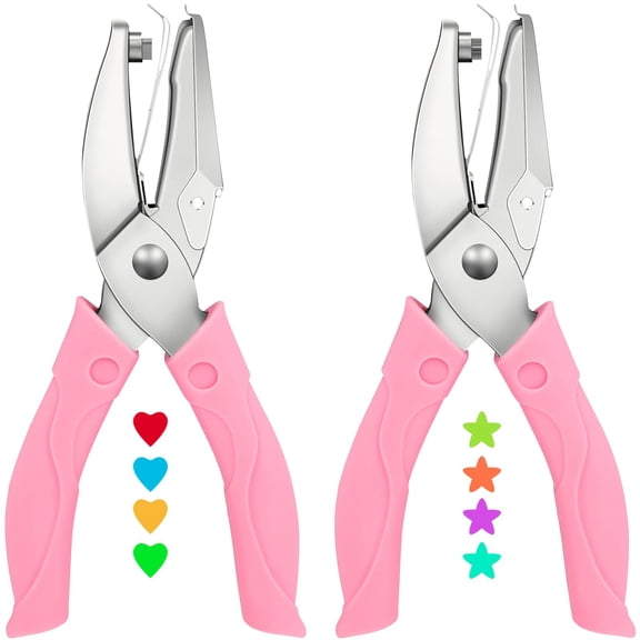 Dual Shape Handheld Hole Punch, 2 Pack Paper Puncher Kit for Scrapbook, Photo Album, Greeting Cards, Office, Pink