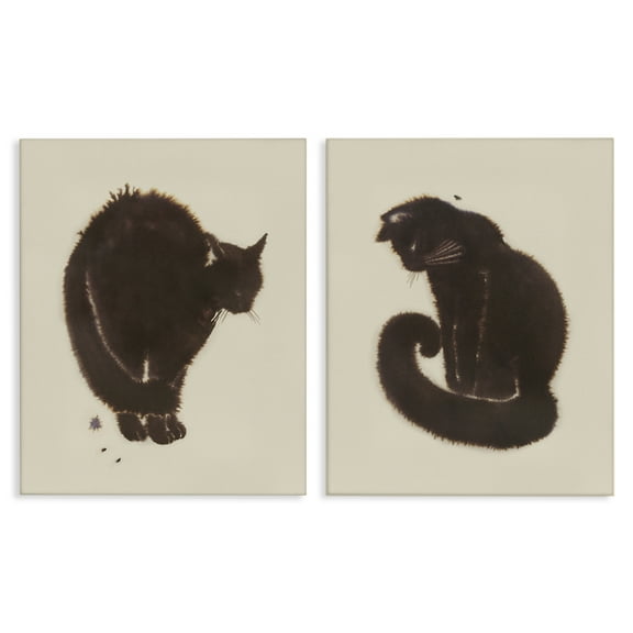 Stupell Industries Simple Cats on Beige Animals Painting Wrapped Canvas Art Print Wall Art, 16 x 20, Set of 2
