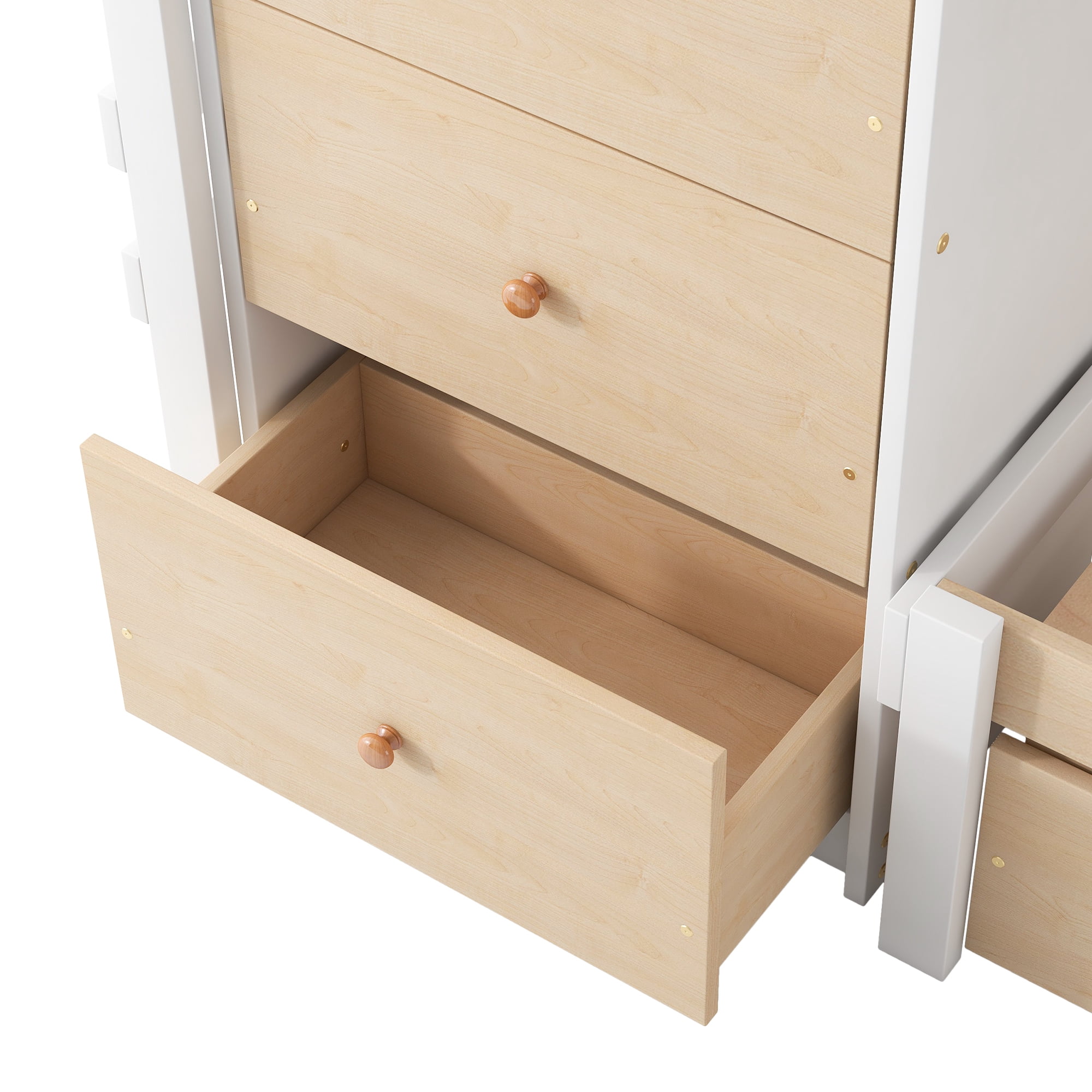 Euroco Wood Twin over Twin Bunk Bed with 6 Drawers, Natural