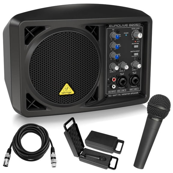 Behringer Eurolive B205D Multi-purpose 150 Watt Active PA and Monitor Speaker System Bundle With ULTRAVOICE XM8500 Mic & 25' XLR Cable