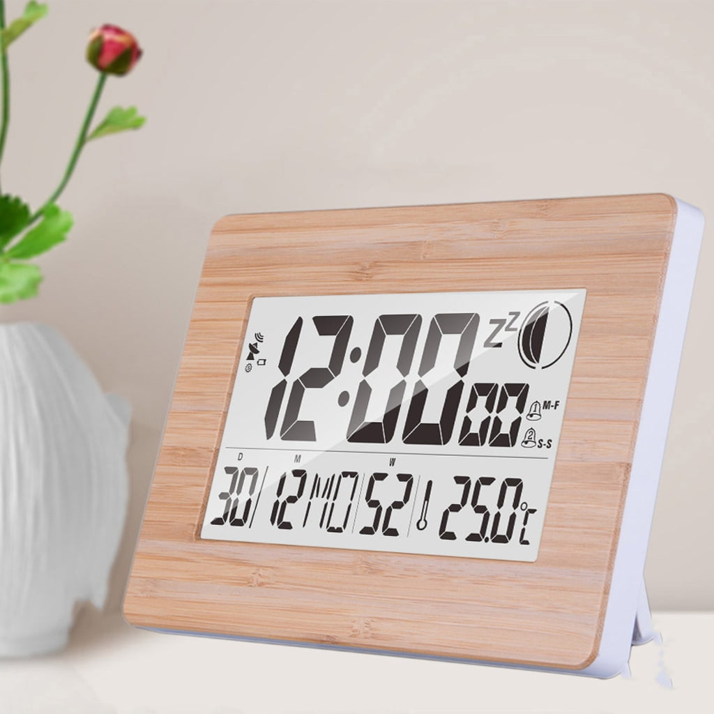 PatungKu Quiet Movement Digital Alarm Clock Battery Operated LCD Screen with Snoozes Function Temperature Display for Bedroom