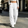 thumbnail image 2 of Sweatpants Women Zaewscy Women's Casual Solid Color Drawstring Elastic Waist Sweatpants Cuffed Side Pockets Pants White L, 2 of 7