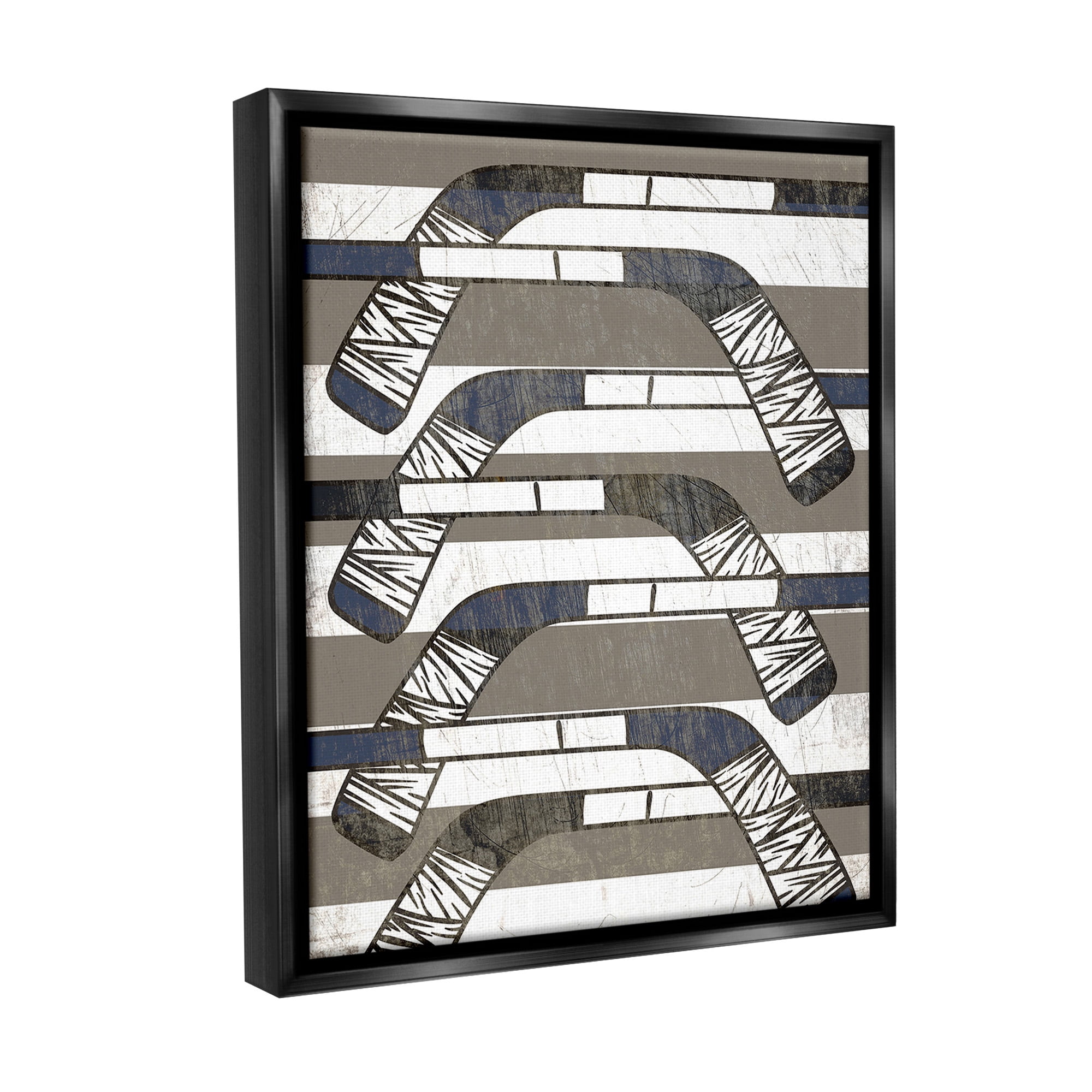 Stupell Industries Hockey Sticks Pattern Sports Painting Black Floater Framed Canvas Art Print Wall Art, 17 x 21